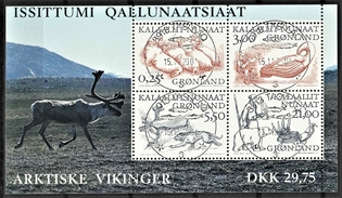 FRIMÆRKER GRØNLAND | 2000 - AFA 356 - Arktiske vikinger II. - Miniark 29,75 kr. flerfarvet - Lux stemplet